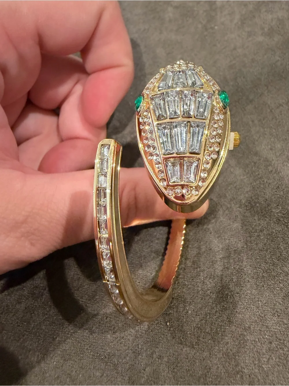 Gold-Tone Crystal Cuff Bracelet with Emerald Accents